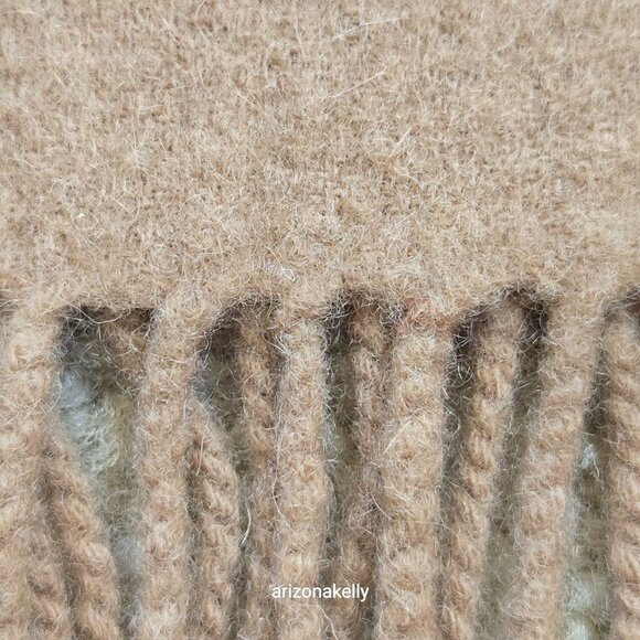 Classic Camel-colored Wool Scarf with Fringe Tan - Picture 7 of 14